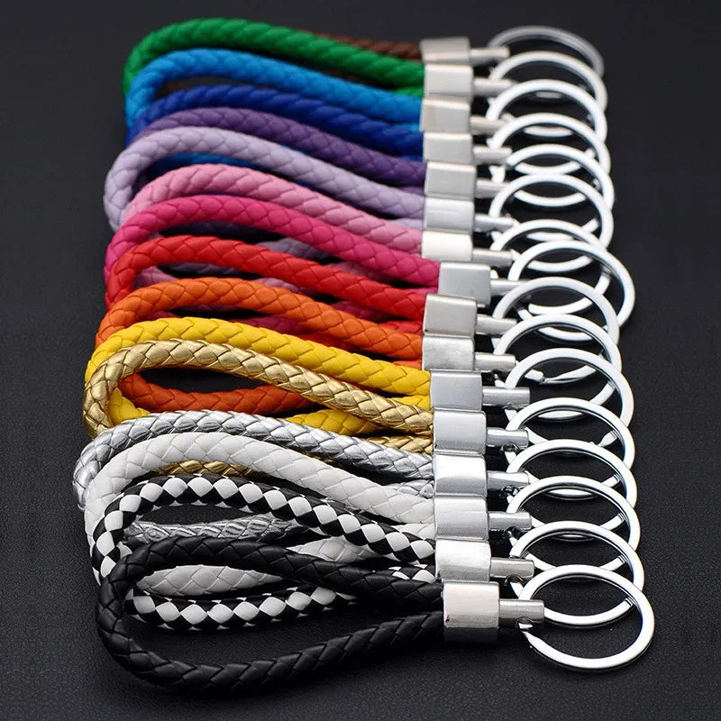 Braided Vegan Leather Rope Wristlet with Steel Key Ring Holder