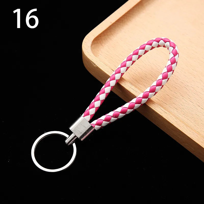 Braided Vegan Leather Rope Wristlet with Steel Key Ring Holder