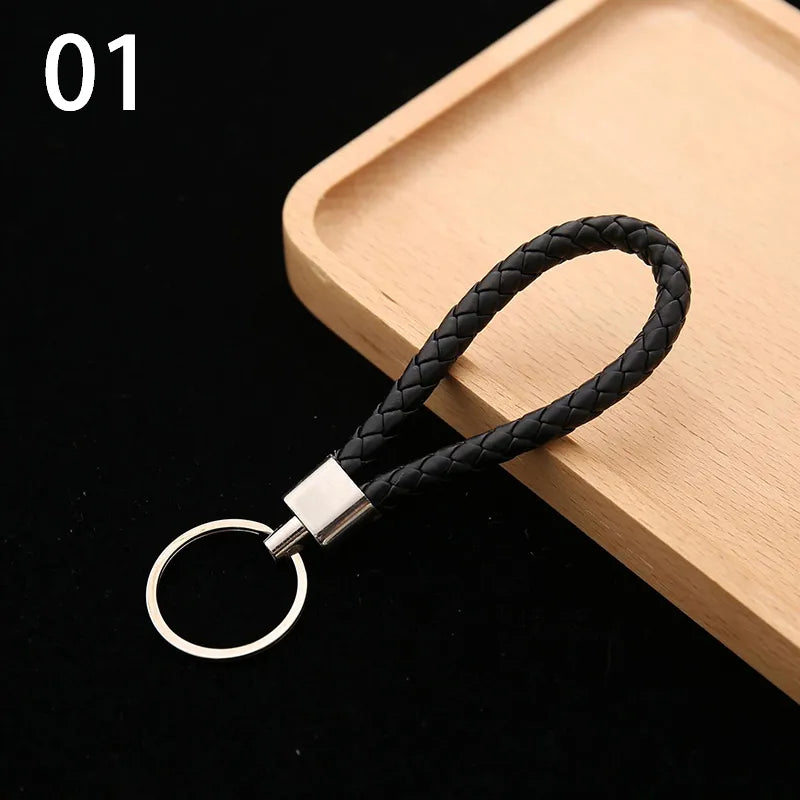 Braided Vegan Leather Rope Wristlet with Steel Key Ring Holder