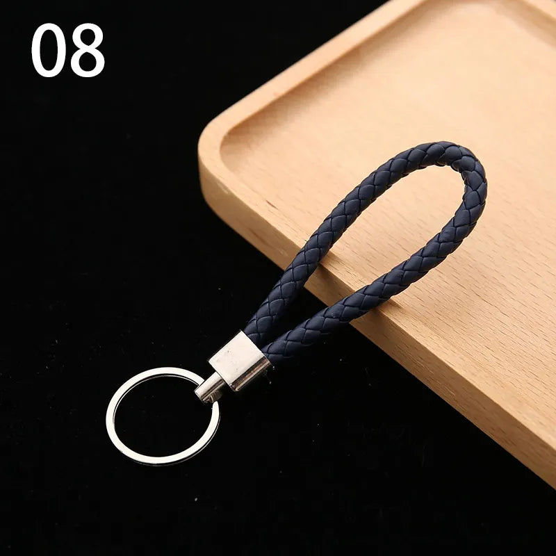 Braided Vegan Leather Rope Wristlet with Steel Key Ring Holder