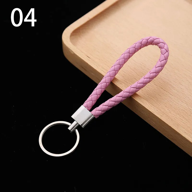 Braided Vegan Leather Rope Wristlet with Steel Key Ring Holder