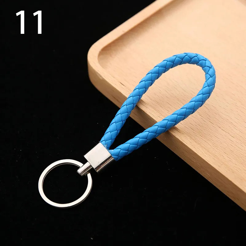 Braided Vegan Leather Rope Wristlet with Steel Key Ring Holder