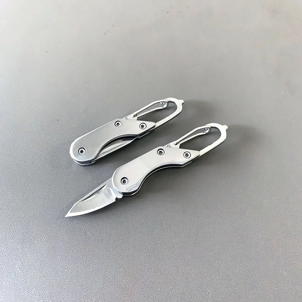 Mini Stainless Steel Folding Knife with Built-In Carabiner