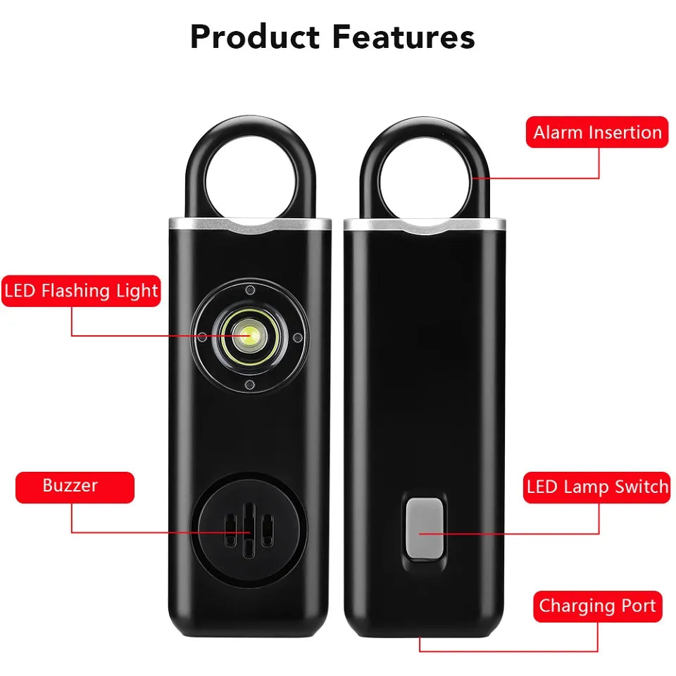 Pendant Personal Alarm + LED Emergency Light Self Defense Keychain