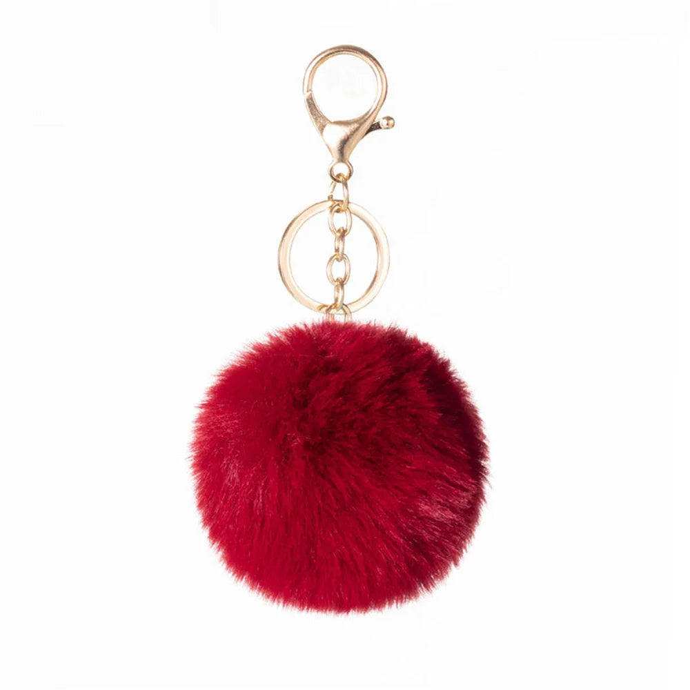 Plush Vegan Fur Pompom Decorative Keychain with Lobster Clasp