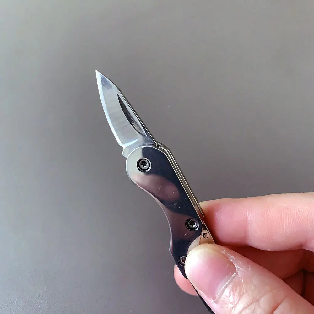 Mini Stainless Steel Folding Knife with Built-In Carabiner