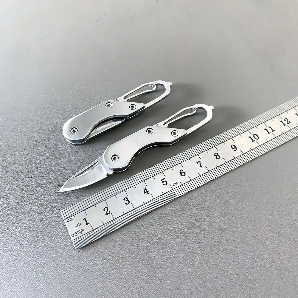 Mini Stainless Steel Folding Knife with Built-In Carabiner