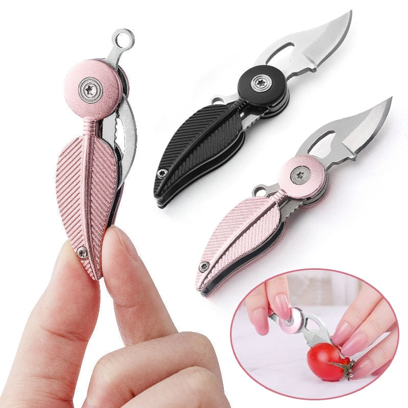 Feather Foldable Knife with Hidden Blade Self Defense Keychain