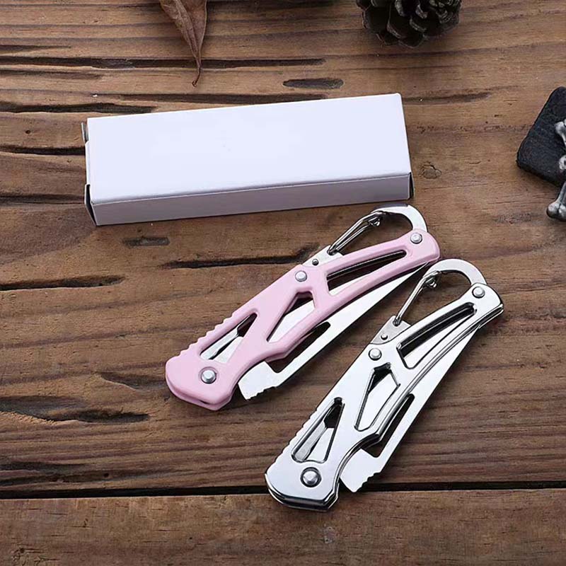 Pastel Mini Stainless Steel Knife with Built-In Carabiner Defense Keychain