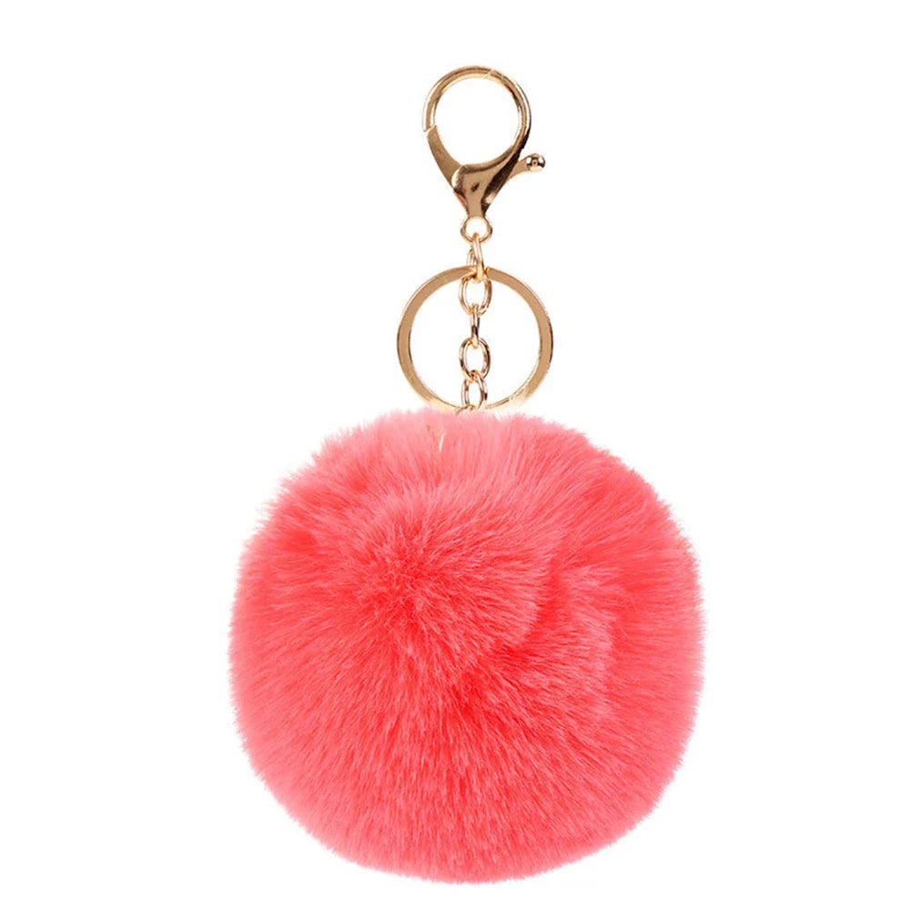 Plush Vegan Fur Pompom Decorative Keychain with Lobster Clasp