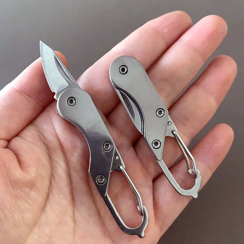 Mini Stainless Steel Folding Knife with Built-In Carabiner