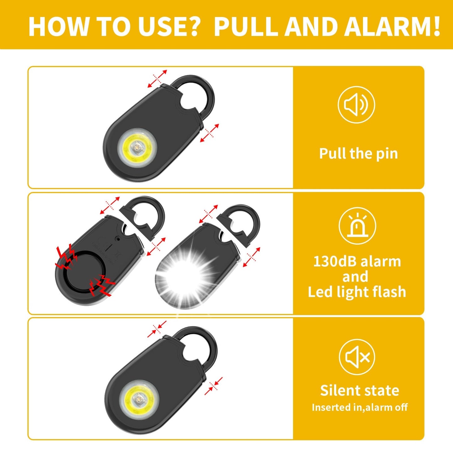 Locket Personal Alarm + LED Flashlight Combo Self Defense Keychain