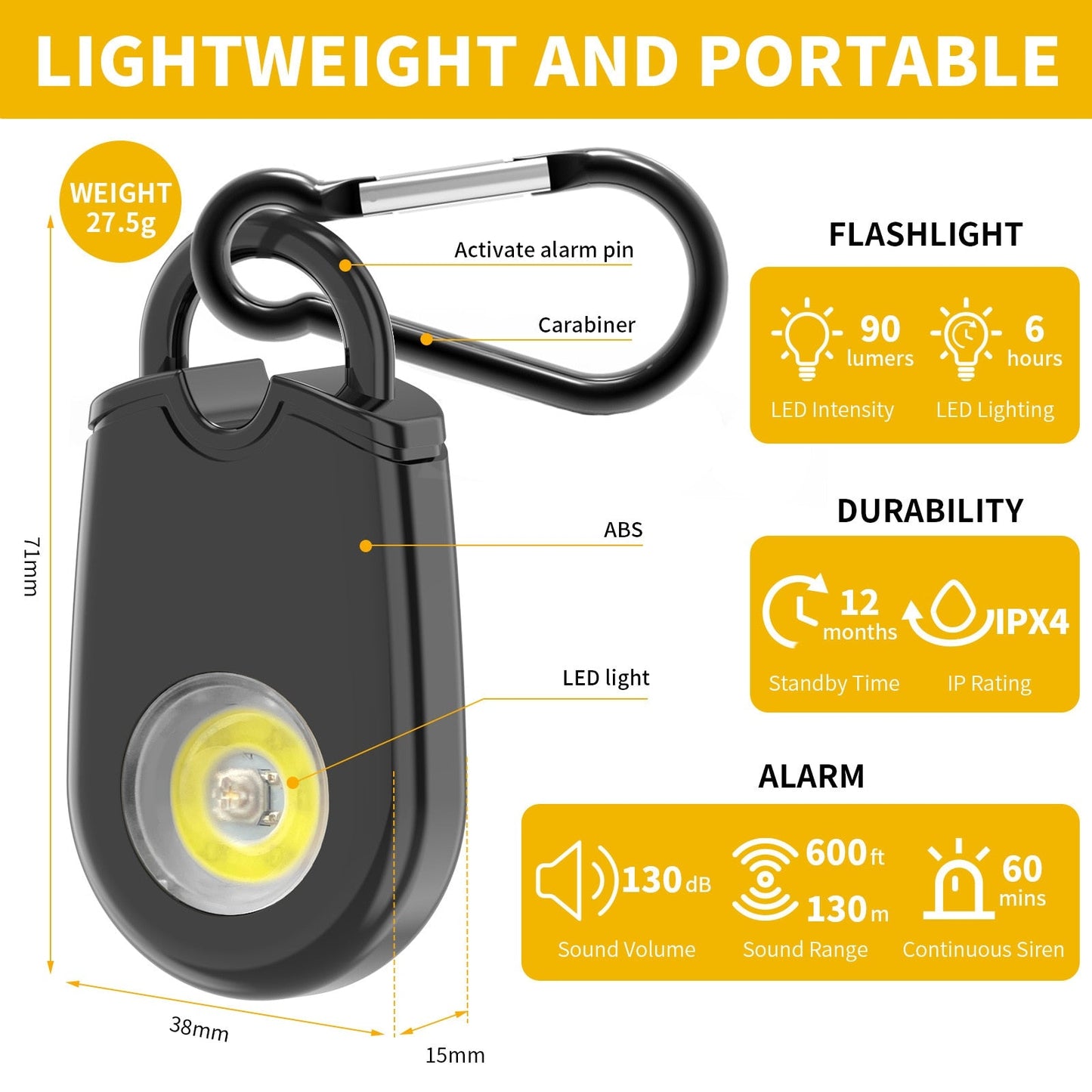 Locket Personal Alarm + LED Flashlight Combo Self Defense Keychain